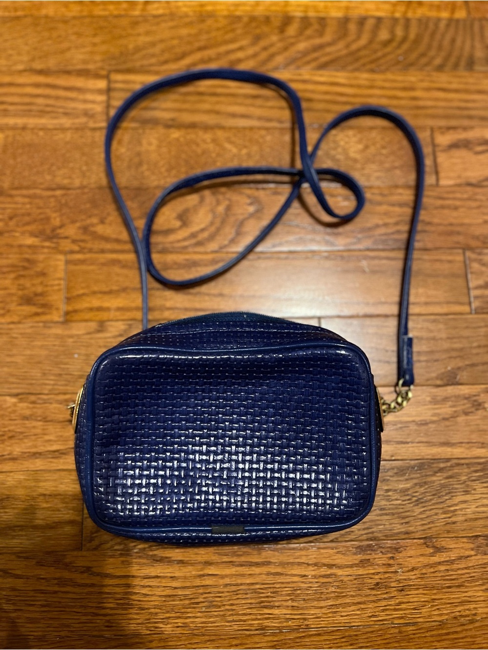 Navy Woven Crossbody Camera Bag